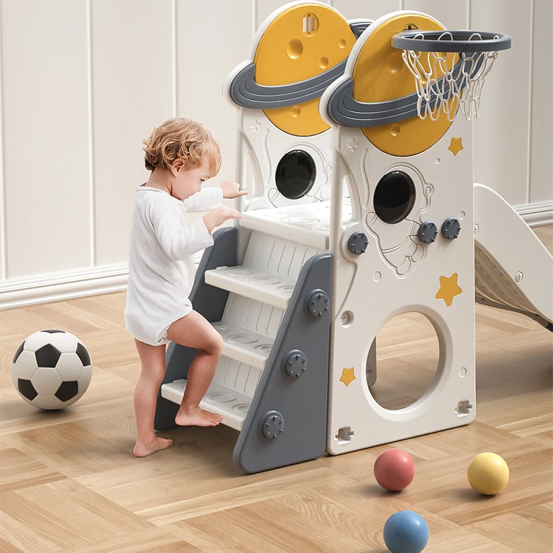 3 in 1 Toddler Plastic Climber and Swing Set Baby Slide Play Set with Basket to Play Basketball