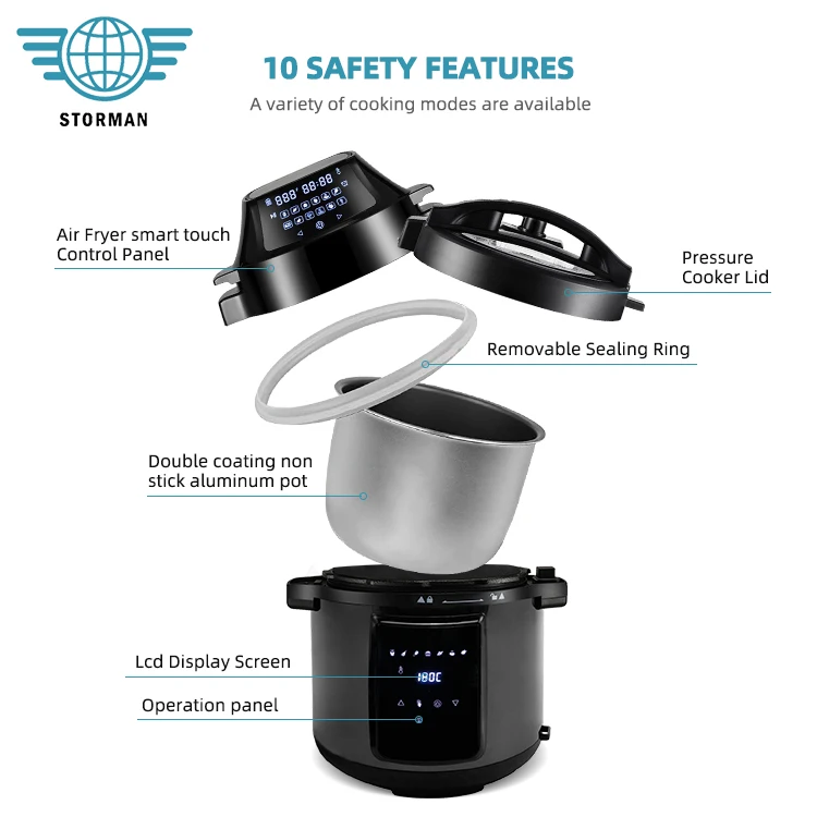 Factory Custom Rice Soup Stainless Steel 1000W All In One Electric Pressure Multicooker Air Fryers