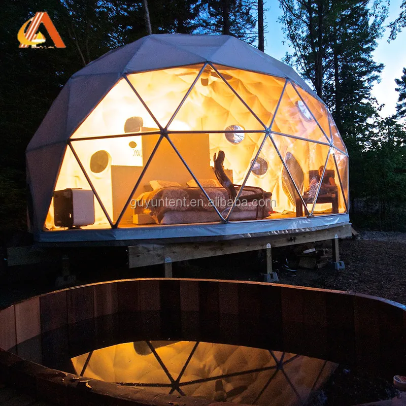 2024 New Design 6M 7M 8M Aluminum Frame Geodesic Glass Dome House Tent For Glamping Resort