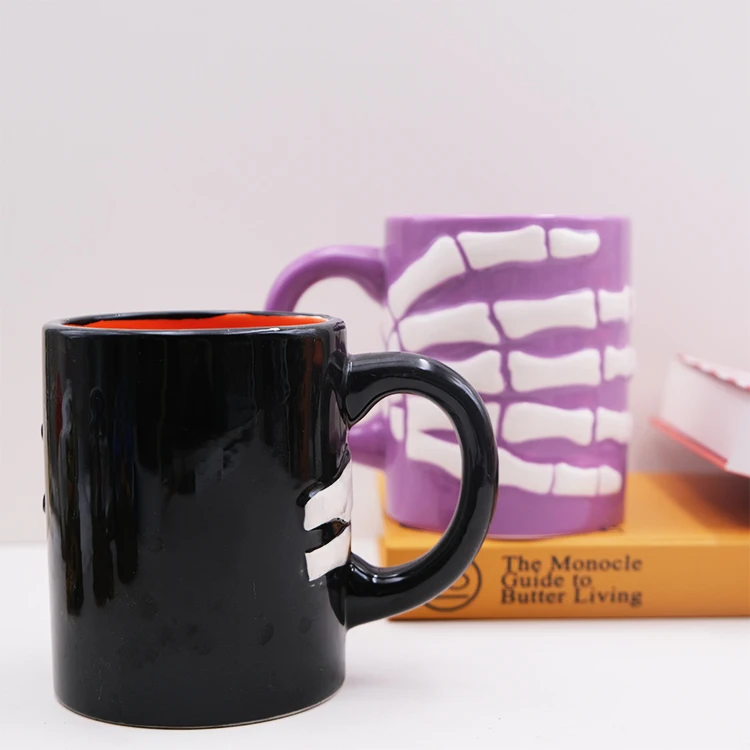 Custom Ceramic Hand-painted Halloween Coffee Mug Creative 3D Embossed Skeleton hand Mugs for Halloween
