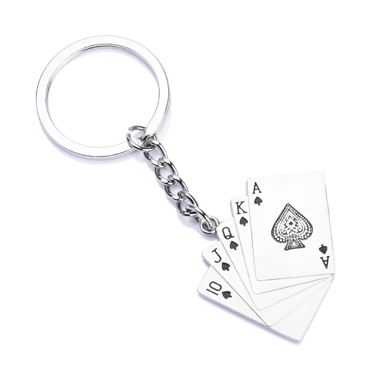 Fashion Novelty Poker Charms Keychain For Men Trinket Playing Cards Key Chain Ring Male Car Bag Keyring Jewelry Souvenirs Gift