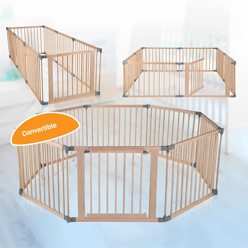 Individually Adjustable Baby Child Wooden Playpen with safety door