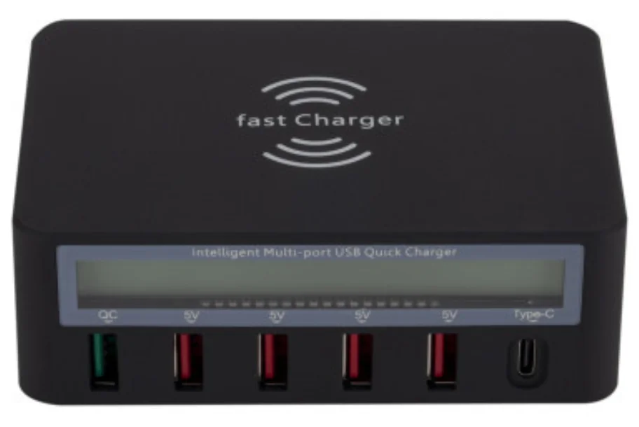 
QC3.0 Fast Charging Wireless Charging USB Charger LED Adapter Desktop 50W Intelligent USB Charger 