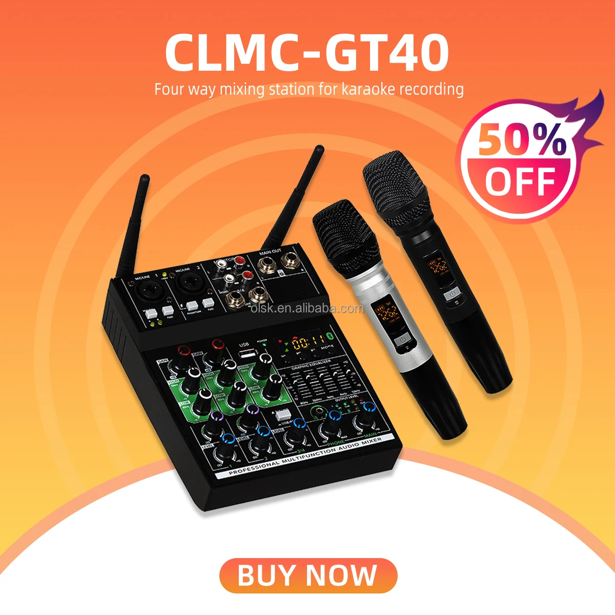 Clavax CLMC-GT40 Профессиональный 2 беспроводных портативных микрофона и 5-канальный цифровой аудиомикшер для сцены домашних развлечений