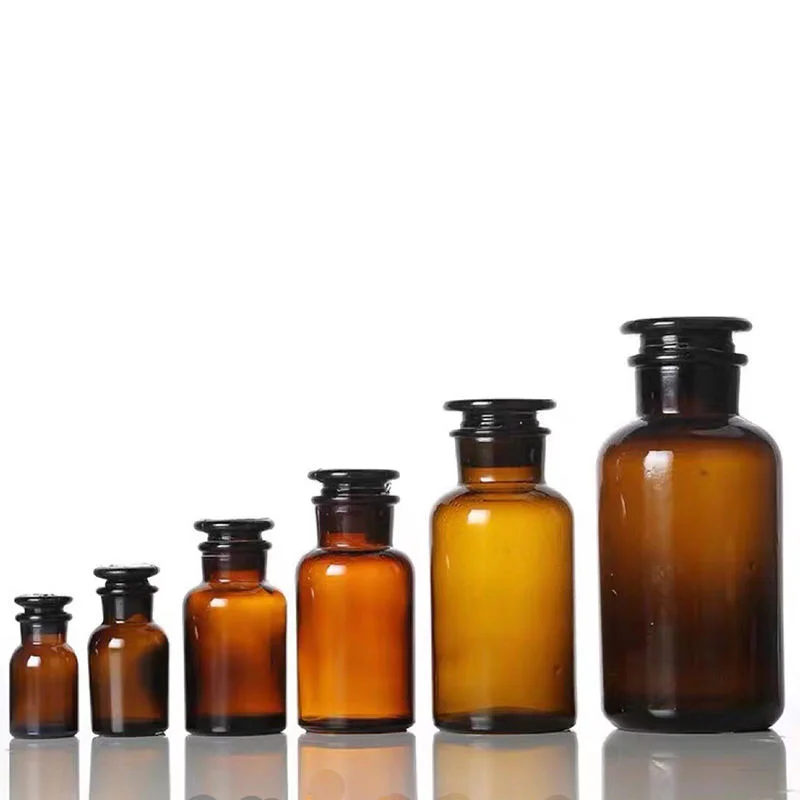 Brown vintage 30ml 50ml 60ml 125ml 250ml 500ml 1000ml glass jar with stopper for medicine storage