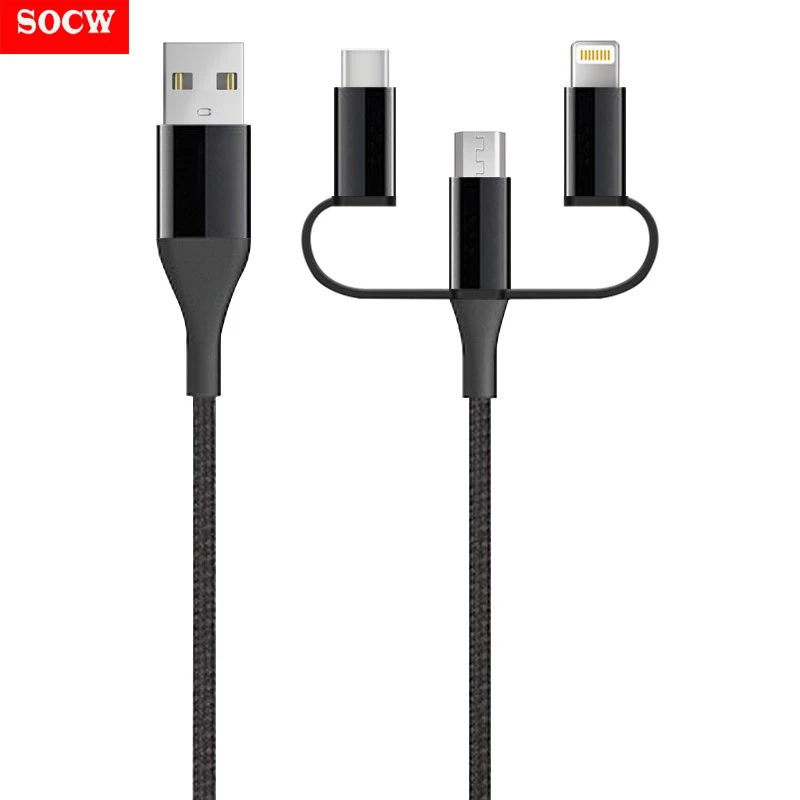 
3 IN 1 fast charging MFI cable 2.4A with Micro USB and USB C for iOS Android Charging and Syncing Compatible with iPhone,Samsung 