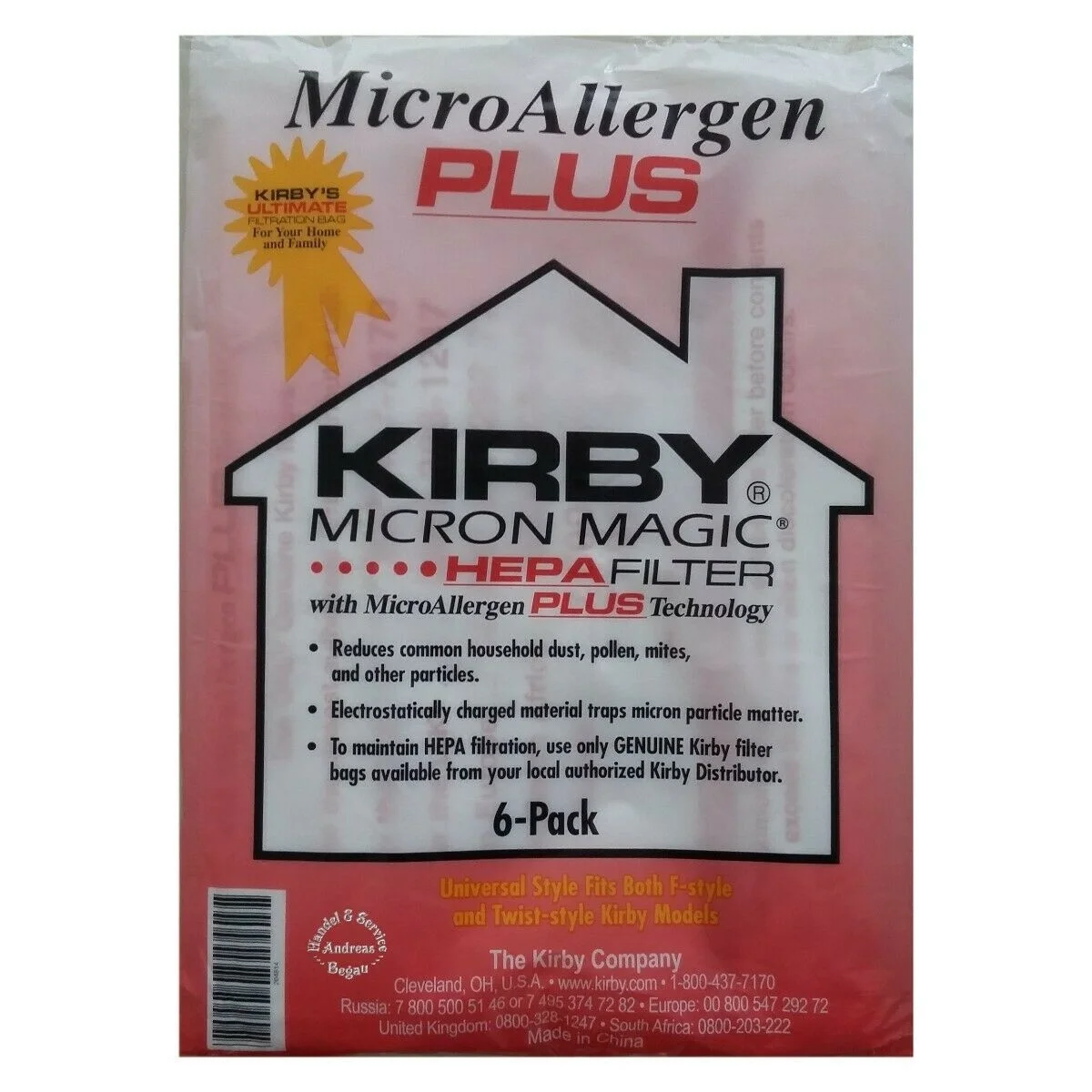 Мешки для фильтров для пылесоса Kirby Micron Magic Micro Allergen Plus HEPA, 6 шт./упаковка, нетканые мешки для пылесоса #204814