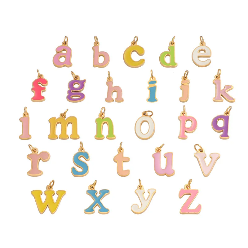 18k Gold Plated Stainless Steel Colorful Enamel A-Z Initials Letter Charms Pendant for Diy Jewelry
