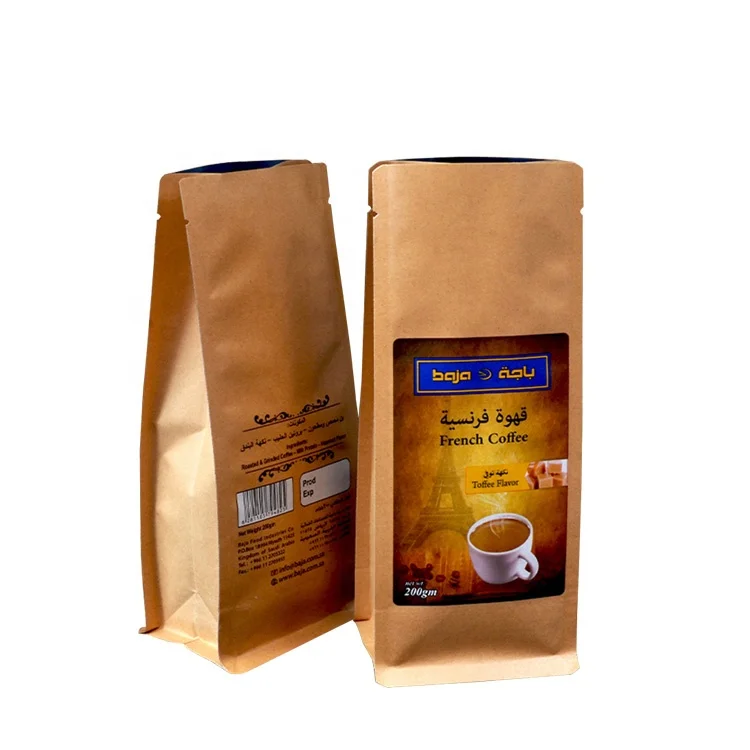 250g 500g 1kg Kraft Paper Flat Bottom Bags With Valve For Coffee Suger Powder Snack Packaging