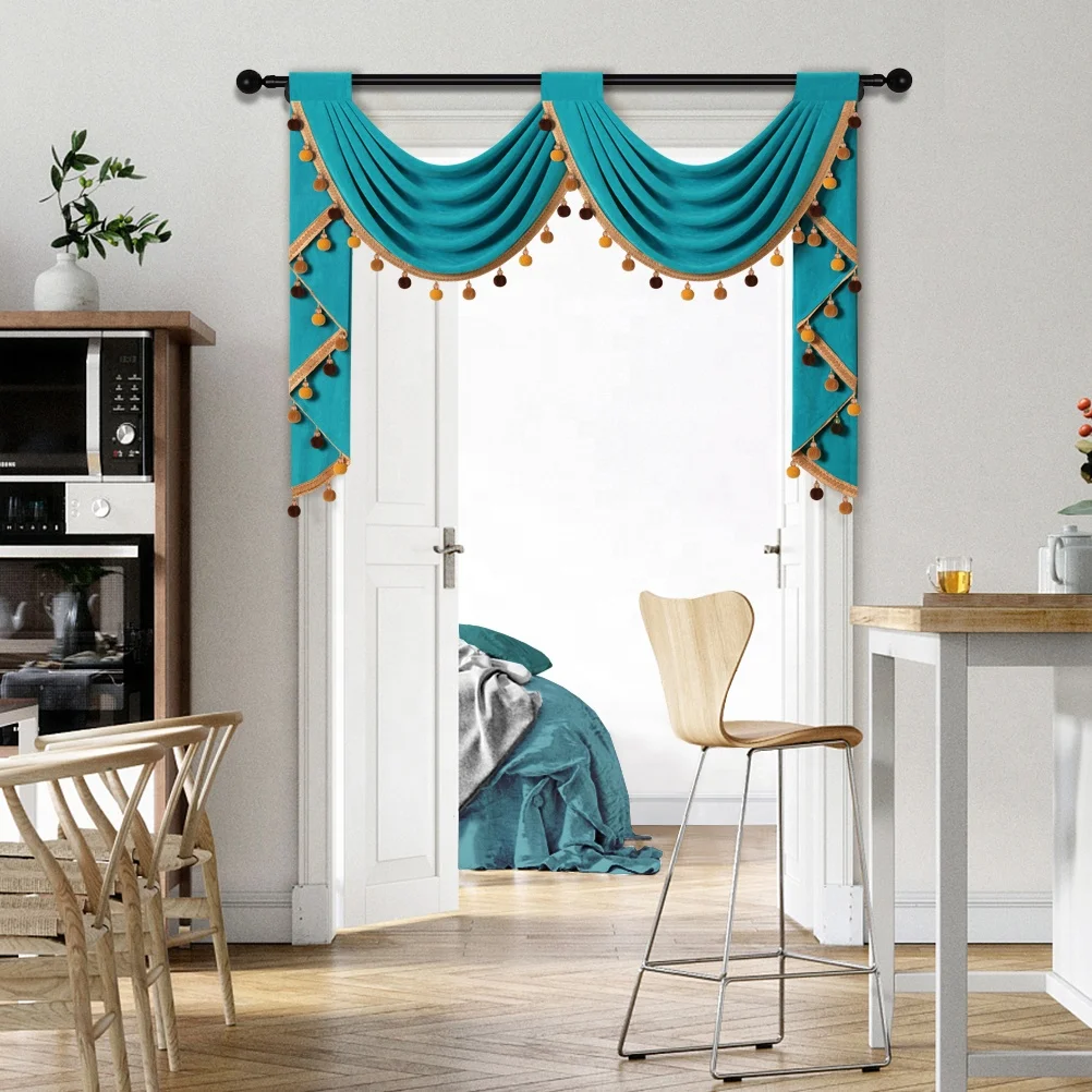 European Royal Solid Velvet Curtains for the Living Room with Valance Ready made Curtain Pelmet For Home
