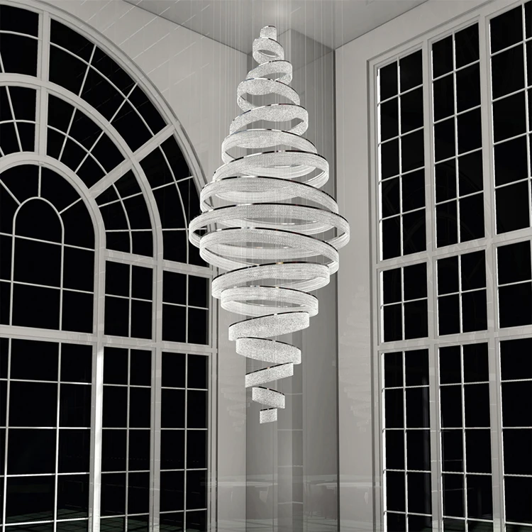 Nordic Style Indoor Decoration Hotel Lobby Duplex Staircase Villa Crystal LED Ring Luxury Chandelier Light