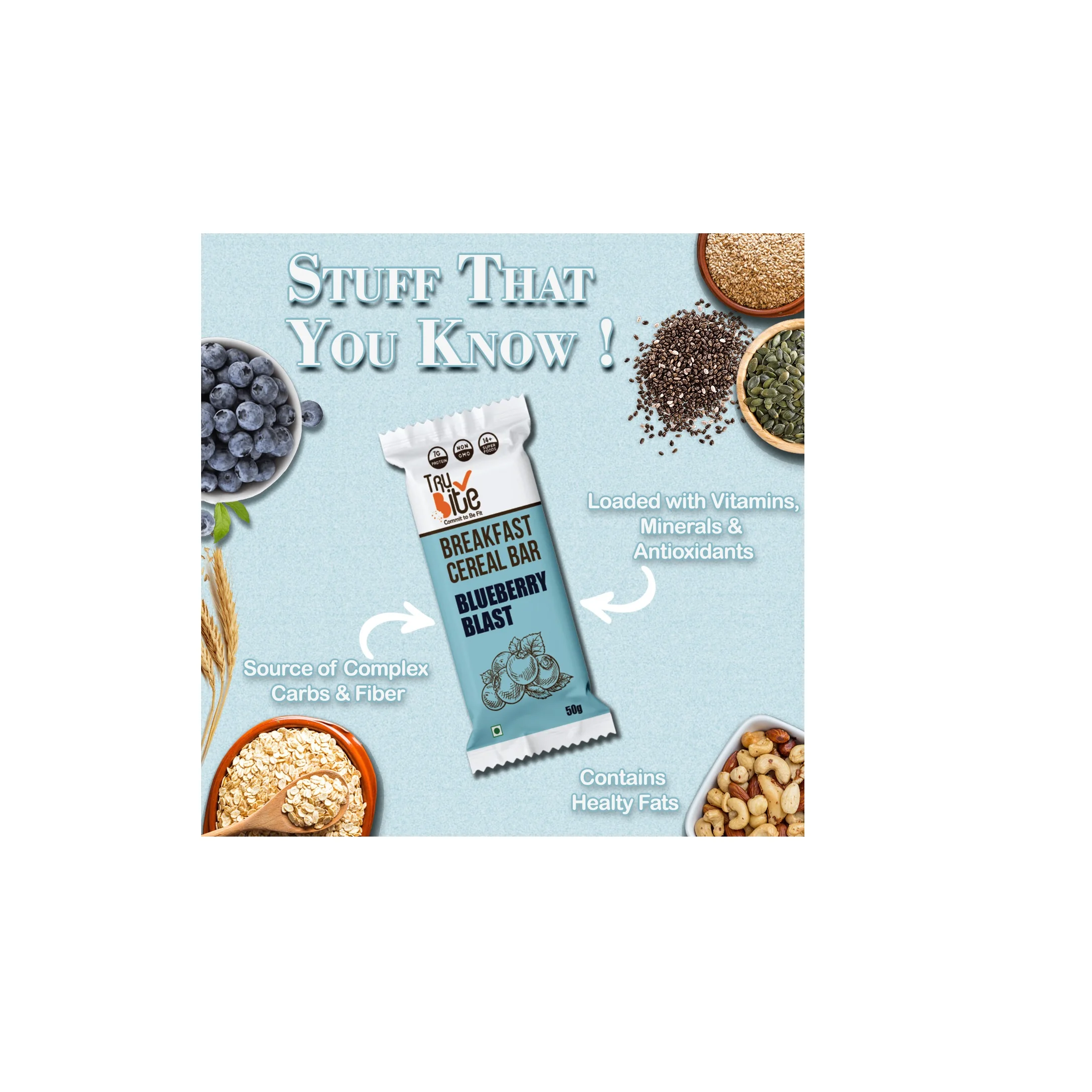 Best Quality Blueberry blast breakfast cereal bar energy bar with oats honey and roasted almond and variety of multi grain (1600497508033)