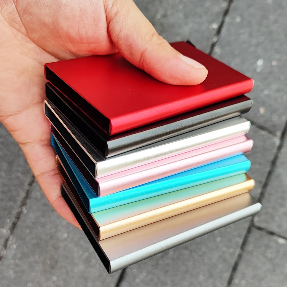 Economical aluminium Slim Credit Card Holder wallet RFID protection one click all cards slide out