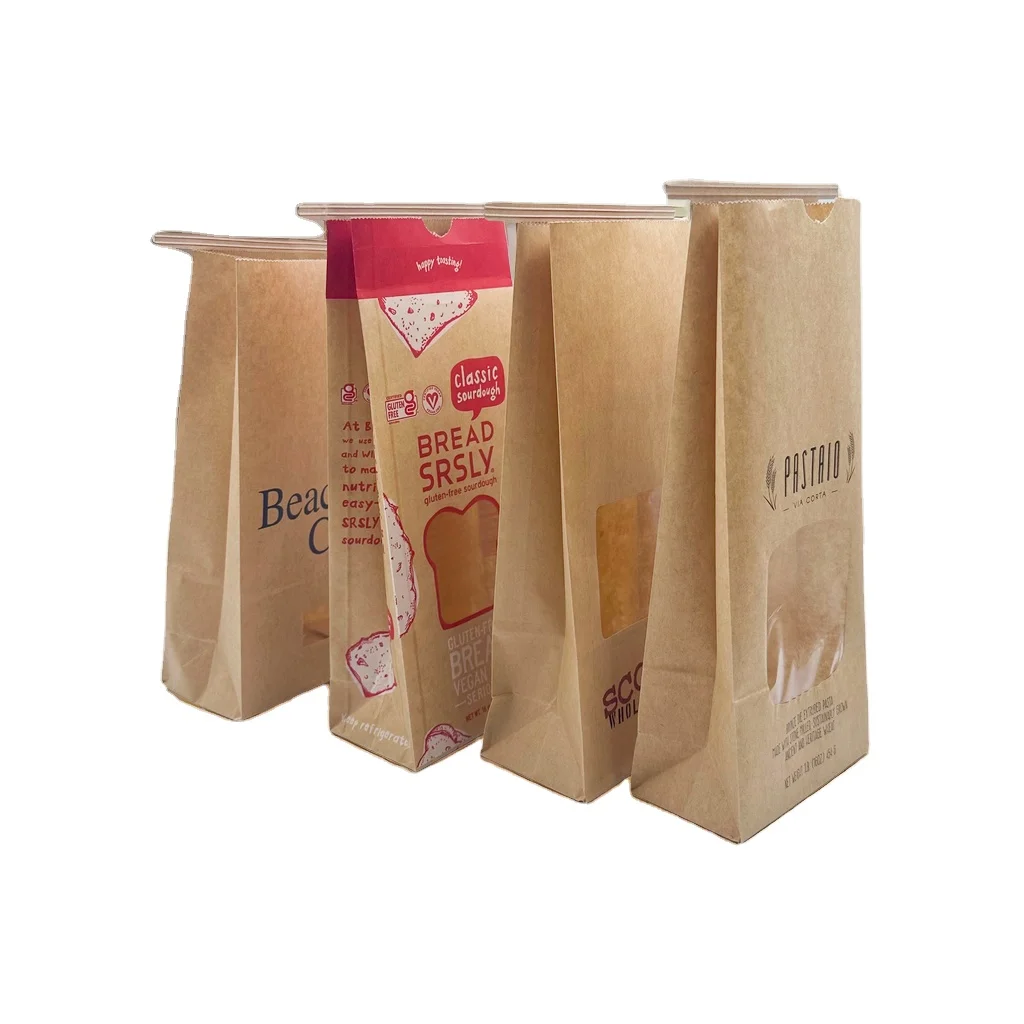 Custom logo bakery biscuit food paper bag Tin tie lock kraft bakery paper bags with Window