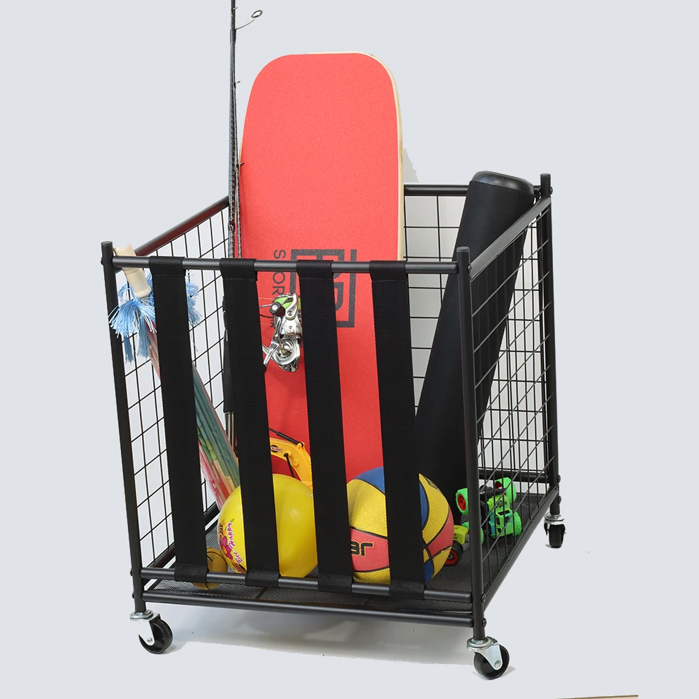 Rolling Sports Ball Storage Cart, Lockable Basketball Cage Sport Equipment Holder Organizer for Indoor Outdoor