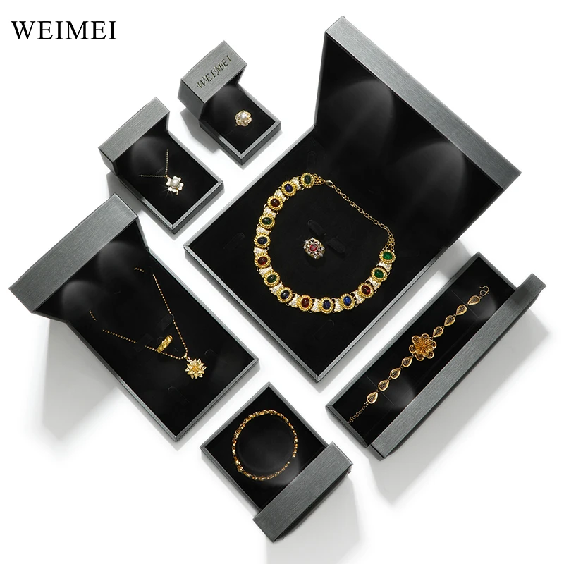 WEIMEI Wholesale Bracelet Earring Ring Gray Pendant Led Box Jewelry Light Box Pu Leather Jewelry Packaging Light Gift Box