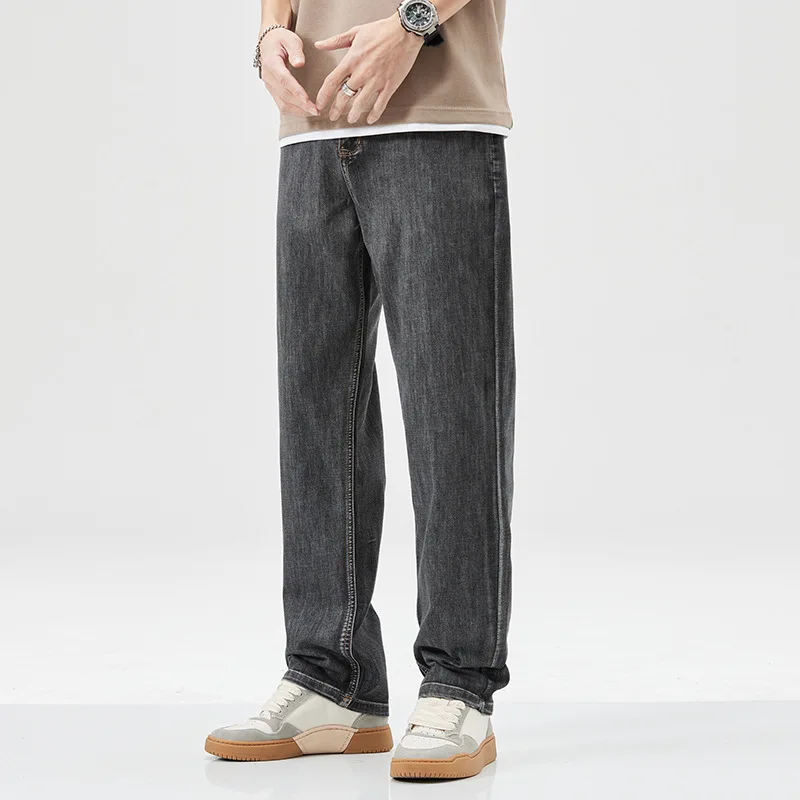 2023 Spring and summer jeans men straight leg Korean version of loose pants men black and grey daddy pants