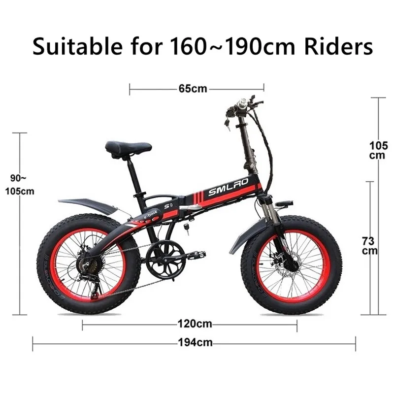 Portable Electric Folding Bike SMLRO S9 20*4.0 Fat Tire Bicycle 500W 1000W Motor 10AH electric adult fat tire bike