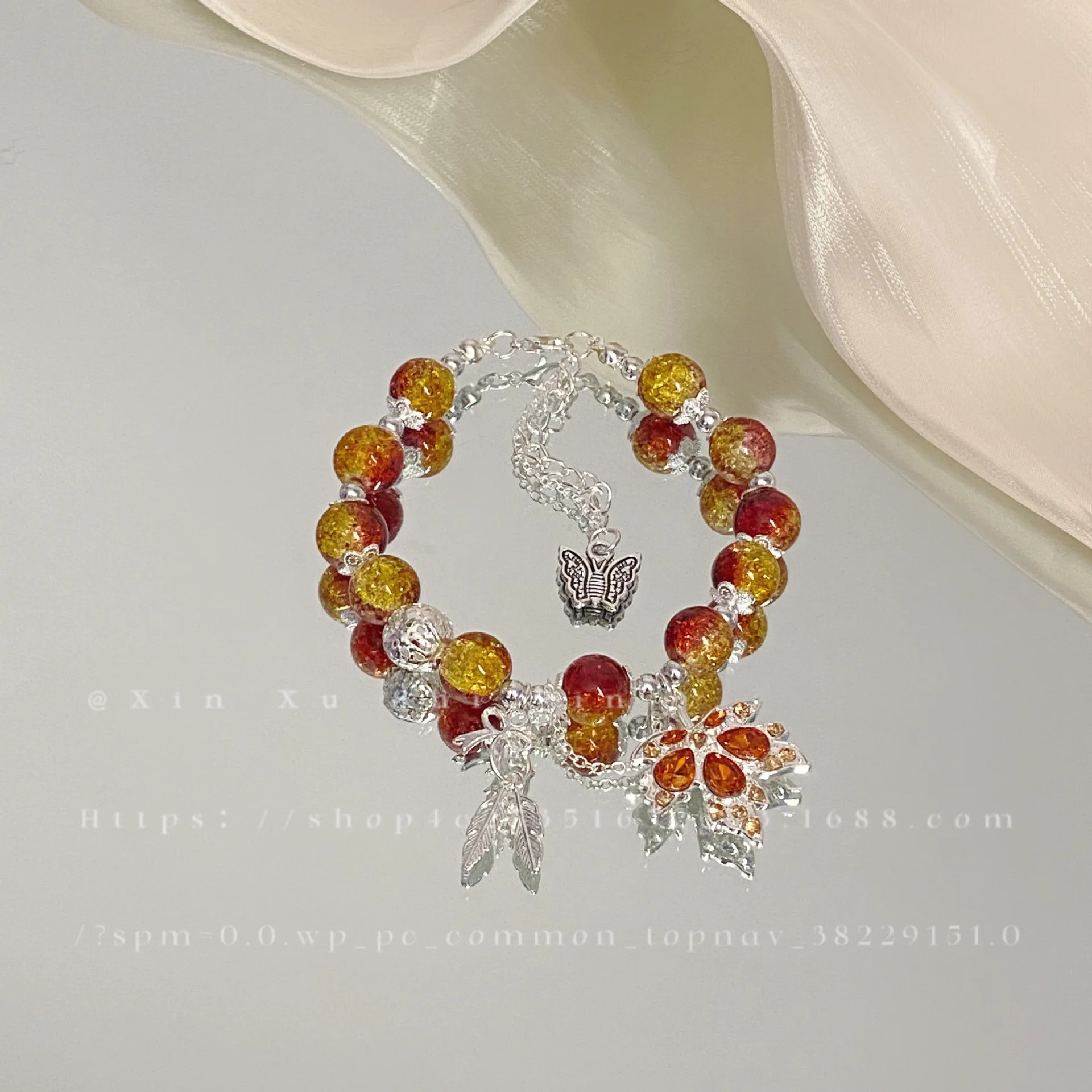 Imitation Jade Beaded Red Maple Leaf Charm Bracelet for Women Chinese Style Red Agate Beads Bracelet Women Hand Jewelry