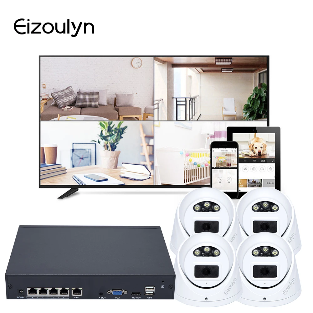 Eizoulyn Ultra HD 4K Nvr 8 channel Camera AI Home Camera CCTV IP Poe Surveillance Camera System 8Channel 8MP Poe Nvr Kit system