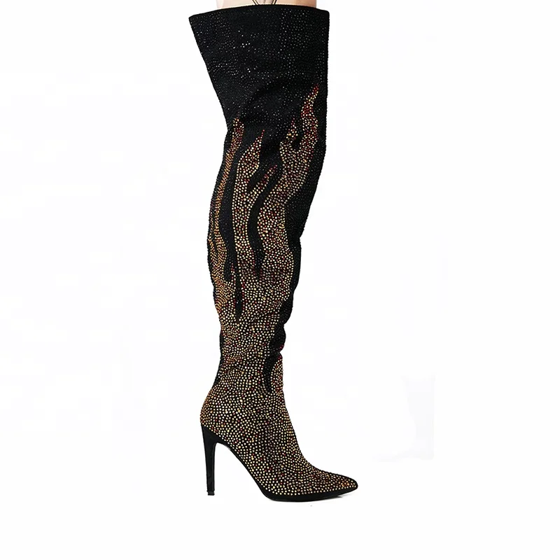 New arrival rhinestone thigh high stiletto boots for women and ladies factory wholesale