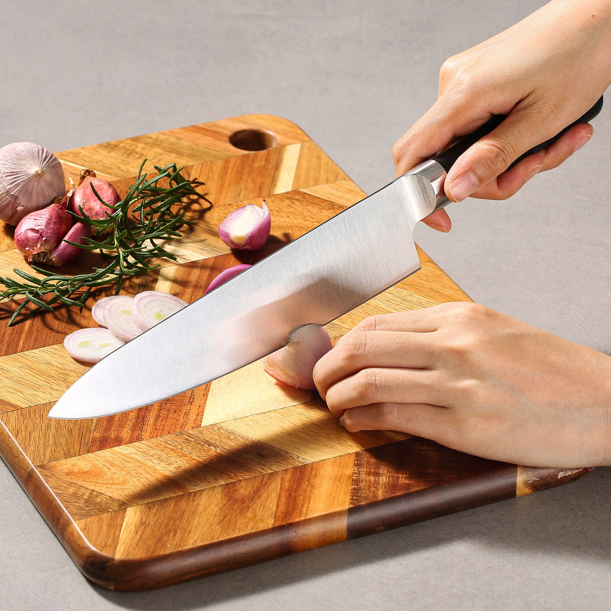 High Carbon Stainless Steel Kitchen Knife Set Ergonomic Handles 7Pcs Chef Santoku Knives Kitchen Scissors with Knife Block Set