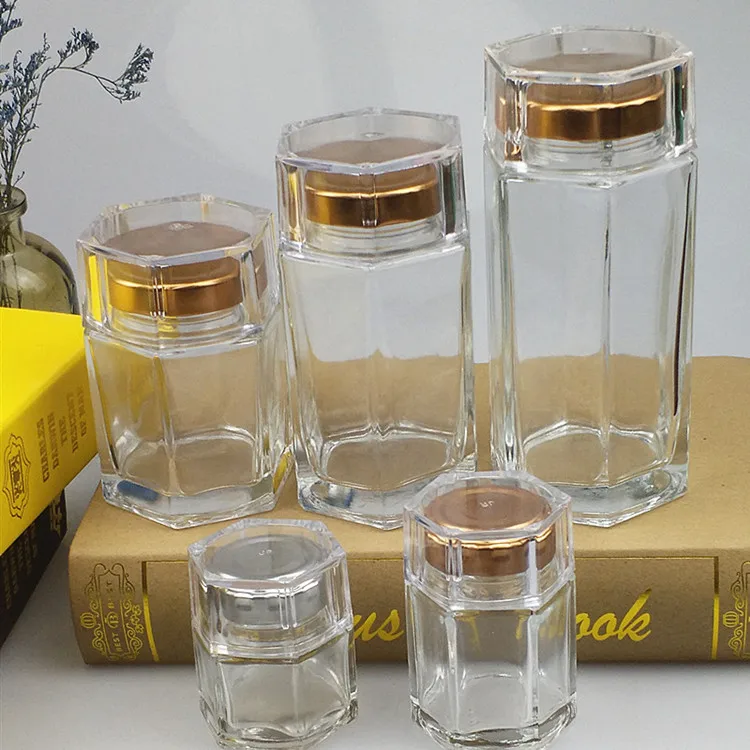 hot selling wholesale price available different sizes high end hexagon glass honey jar