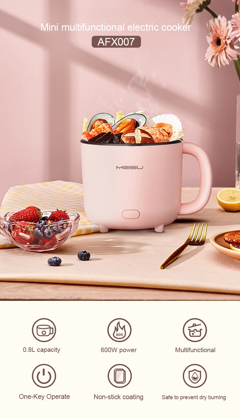 Multi-function Automatic Ramen Mini Electric Hot Pot Stainless Steel Rapid Electric Noodle Cooker with Free Rack