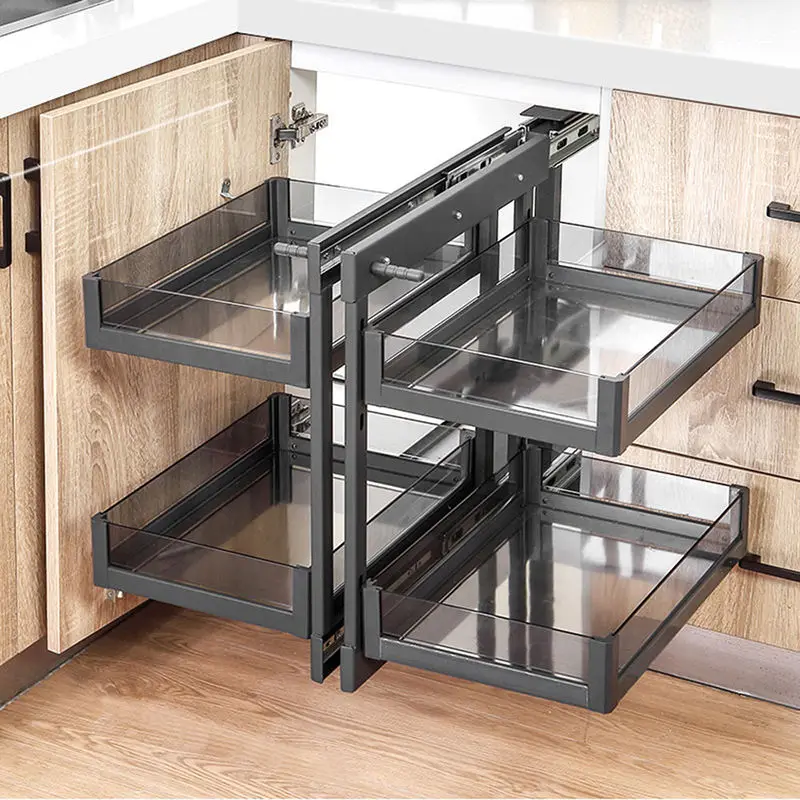 Spot Wholesale Kitchen Universal Magic Corner for Kitchen Cabinet Blind Corner Swing Tray Pull Out Cabinet Magic Corner Basket
