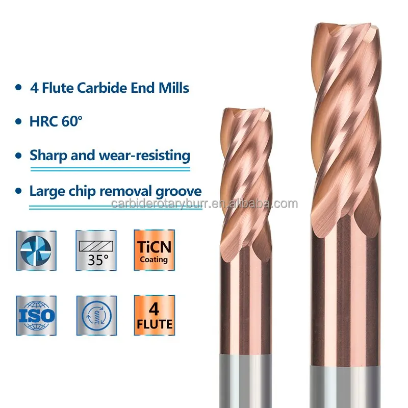 Factory Wholesale HRC55 Single 1Flute 2Flute 3Flute 4 Flute 5Flute Carbide Roughing Grinder Solid Wood End Mill milling cutter