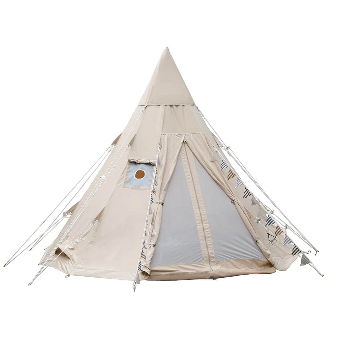 Luxury high quality 100% cotton canvas 5m outdoor glamping picnic indian pyramid camping teepee tipi tent