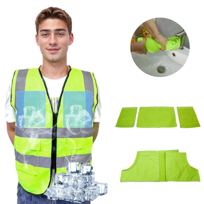 PVA Cooling Vest-fluorescence colour chemical fiber with free ice pack Phase Change Material PVA Cooling Vest