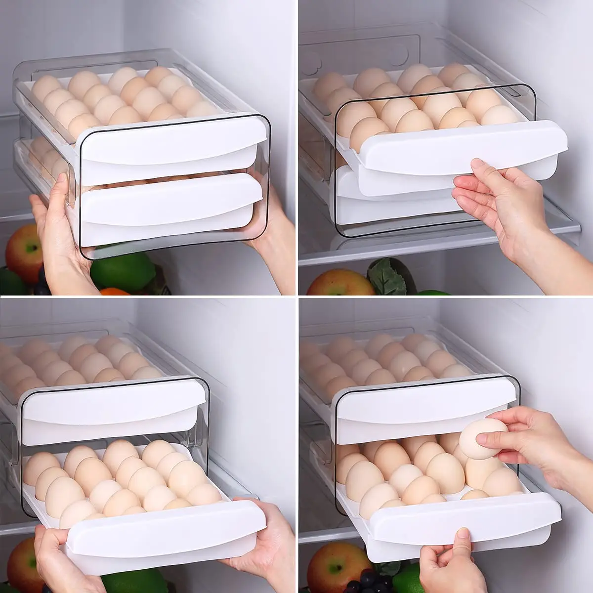 32 Grid Retain Freshness Refrigerator Food Container Packing Box Tray Double Layer Egg Storage Drawer Box