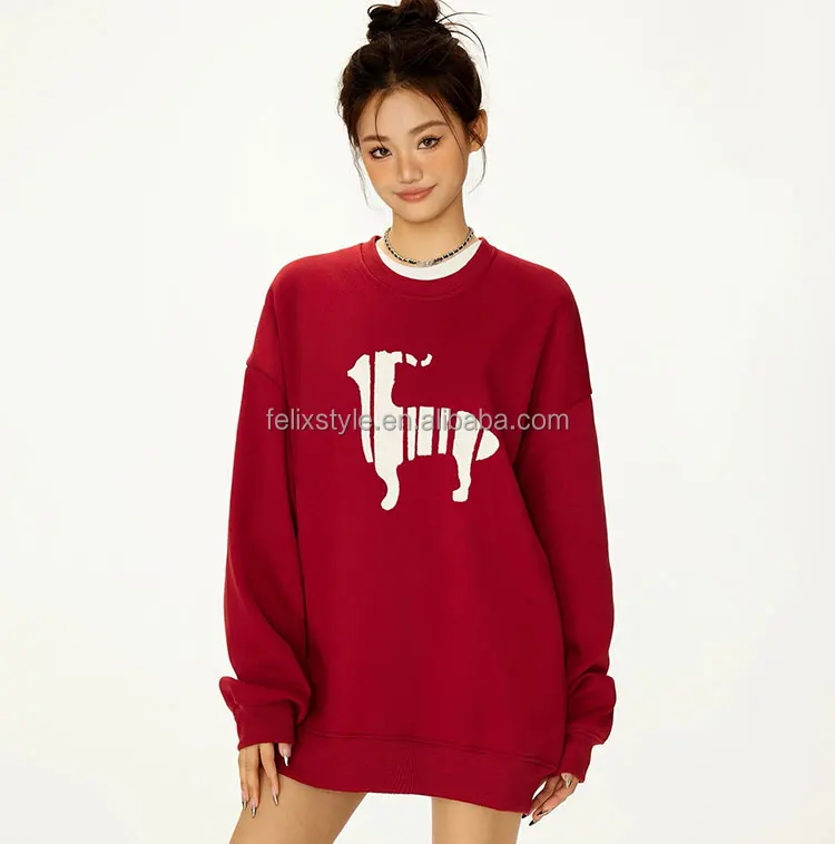 100% Cotton Oversized Sweatshirt For Women Crewneck Pullover 2024 Fall Fashion Clothes Crew Neck Hoodies Sweaters
