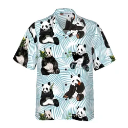 2023 New design custom print pattern Panda On Palm Leaves rayon Hawaiian Shirt
