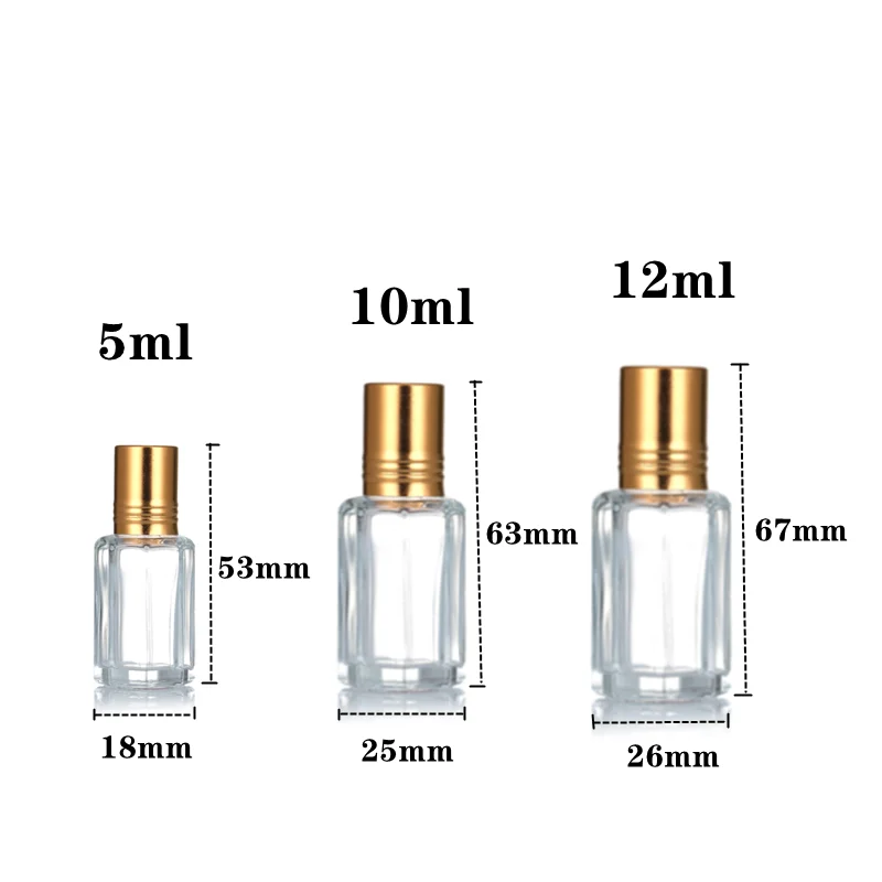 3ml 6ml 9ml 12ml roll on Octagonal pocket glass bottle Essential oil octagonal roll on Glass bottle with steel roller