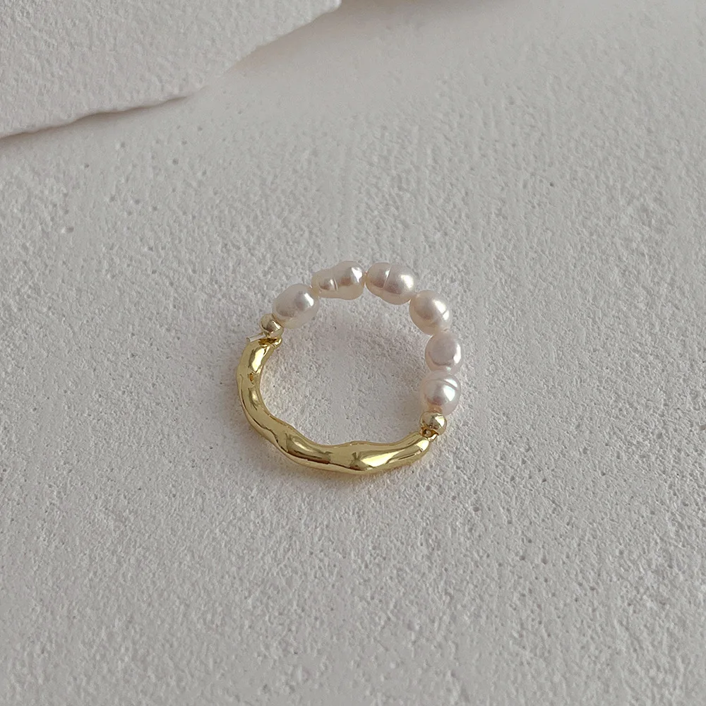 High quality 18k gold plated real freshwater pearl rings jewelry elastic adjustable natural mother of pearl ring for women