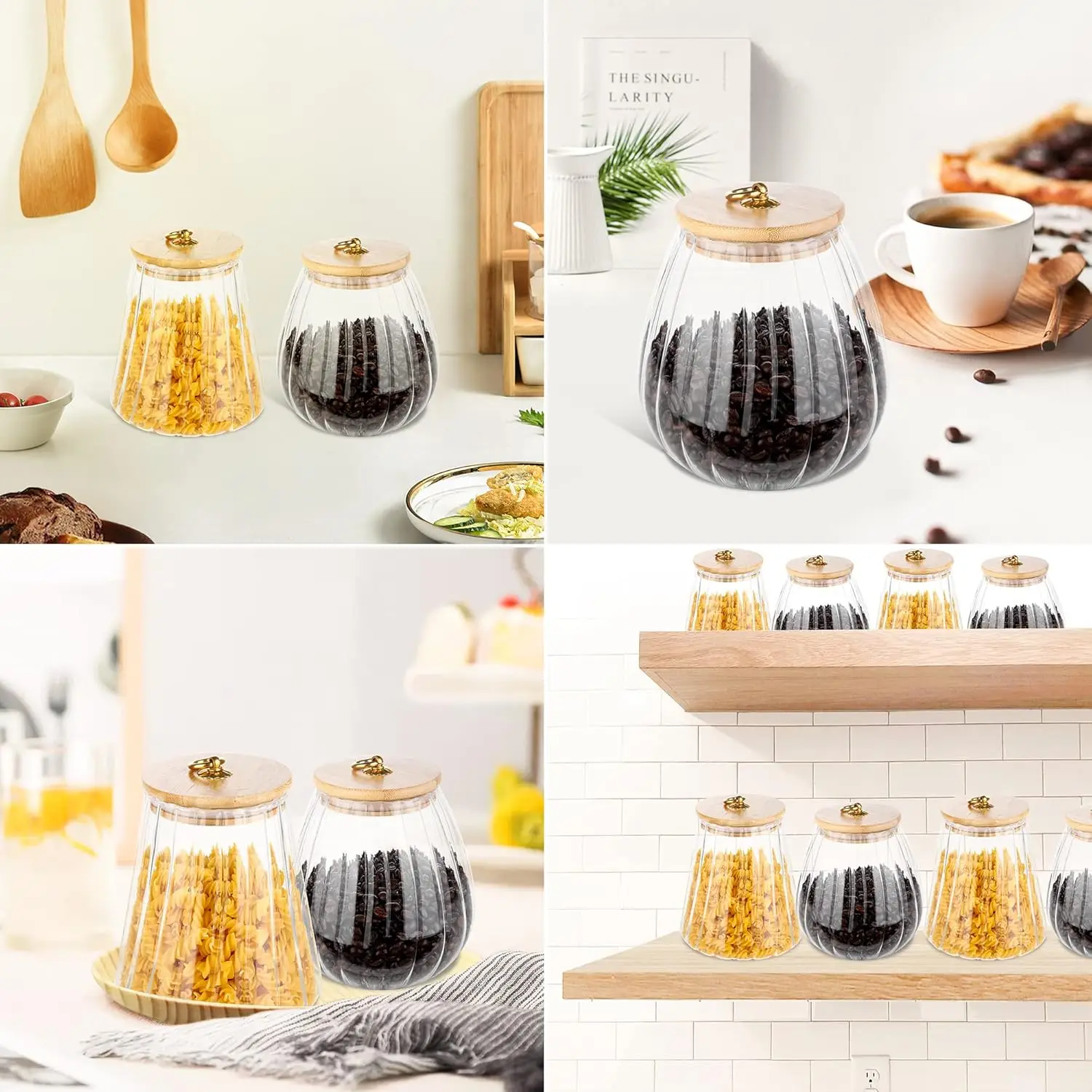 Стеклянная банка для кофейных орехов с бамбуковой крышкой