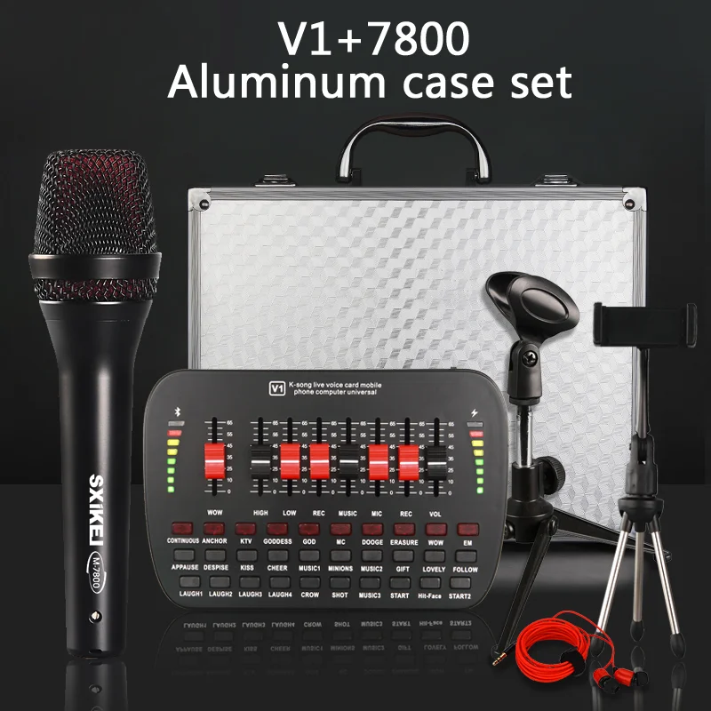 
China Wholesale K-Song Live Voice Sound Card Mixer Microphone Sets For Pc And Phone 