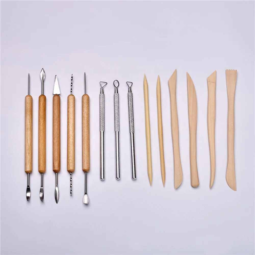 Canvas Zippered Case 14-Piece Pottery Sculpting  Clay Sculpture And Ceramics Tool Set for Beginners Professionals School Student