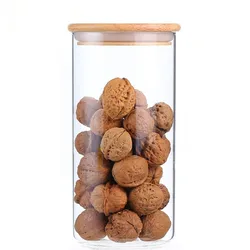 wholesale high borosilicate glass jar Bamboo or wooden lid 300/350/450/500/600/750/900/1000/1100/1500ml