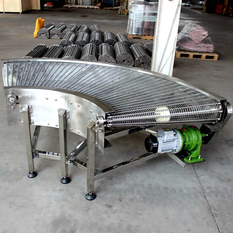 Customized stainless steel wire mesh belt 90 degree turning conveyor