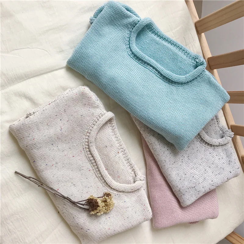 Winter Casual 100% Cotton Custom Knit Children Plus Size Girls Oversized Cotton Pullover Speckle Kids Baby Sweaters