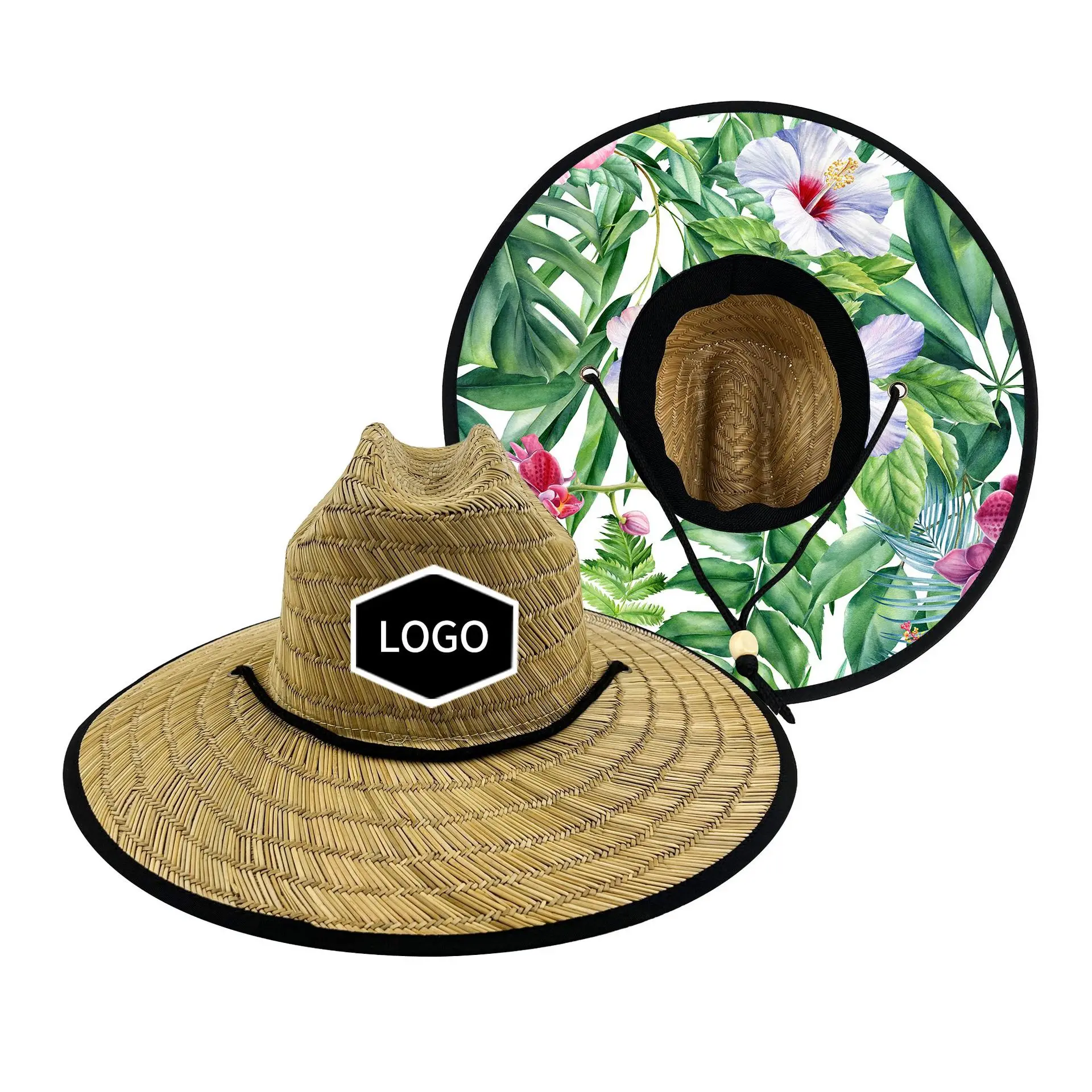 Custom Logo Unisex Sombreros De Paja Bulk Wholesale Straw Hats Man Usa Wide Brim Natural Hollow Grass Lifeguard Straw Hat Custom