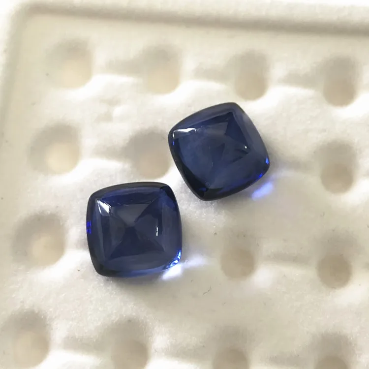 Hight Quality Lab Created Sapphire Corundum Stone Special Cutting Square Blue Sapphire Sugarloaf Cabochons