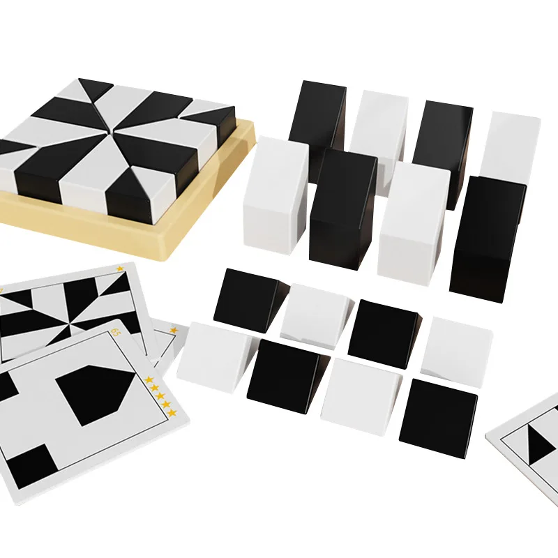 Montessori  Educational Toys Custom Plastic Black White Hiding Block Kids Jigsaw Puzzle Set Wooden Jigsaw Puzzles With Boards