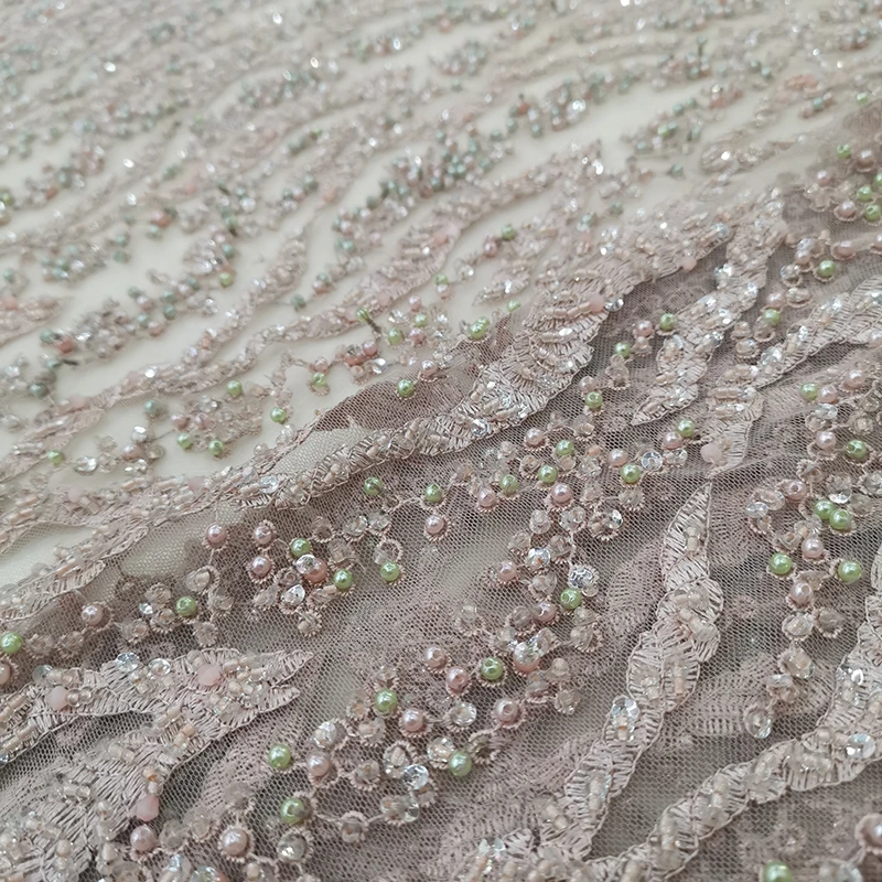 Оптовая продажа, Новое поступление, тяжелая вышитая вручную кружевная ткань для свадебного платья, Африканский Изысканный тюль с блестками
