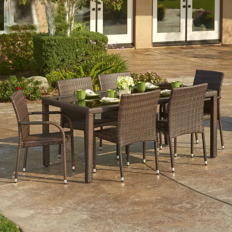 6pcs Set Rattan /Wicker Outdoor Furniture Patio Garden Table and Chairs Dining Table Set