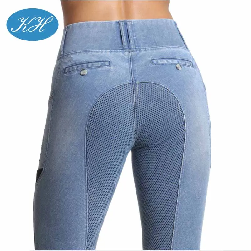 Custom Good Stretchy Denim Fabric Equestrian Denim Riding Leggings Jeans Leggings