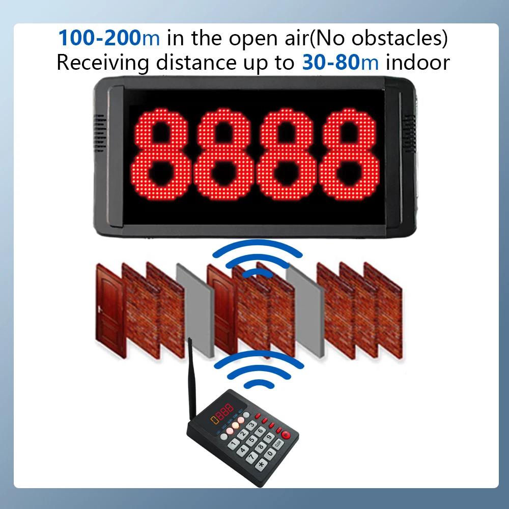 Electronic Queue Calling System Restaurant Coaster Pager With 4-Digit Led Display Board and Call Pad for Hospital Bar Cafe